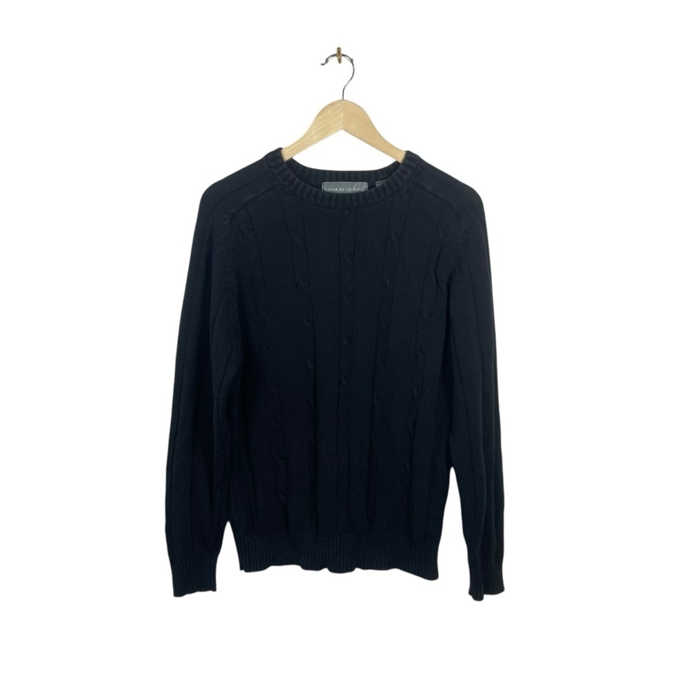 Oscar De La Renta Men’s Cable Knit Crewneck Sweater in Black Size L